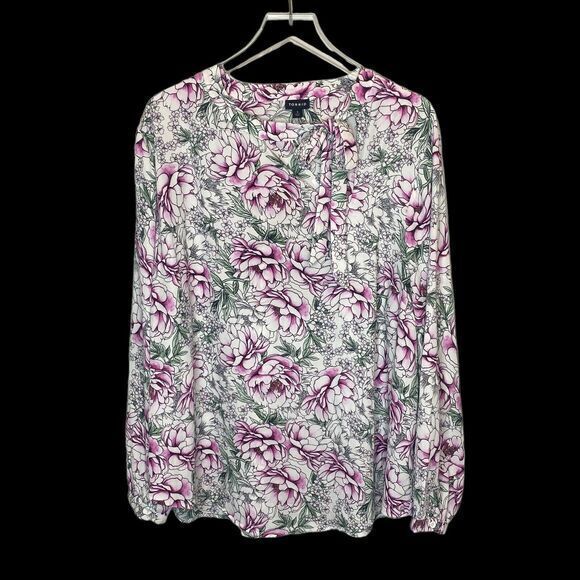 TORRID Pink Floral Chiffon Long Sleeve Dressy Blouse Keyhole Tie Detail 3X Fairy - Picture 1 of 9